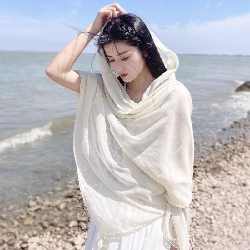 Mary Exquisite Niche Solid Color Shawl Dunhuang Grassland Sunshade Cotton and Linen Desert Grassland Bandana Shawl