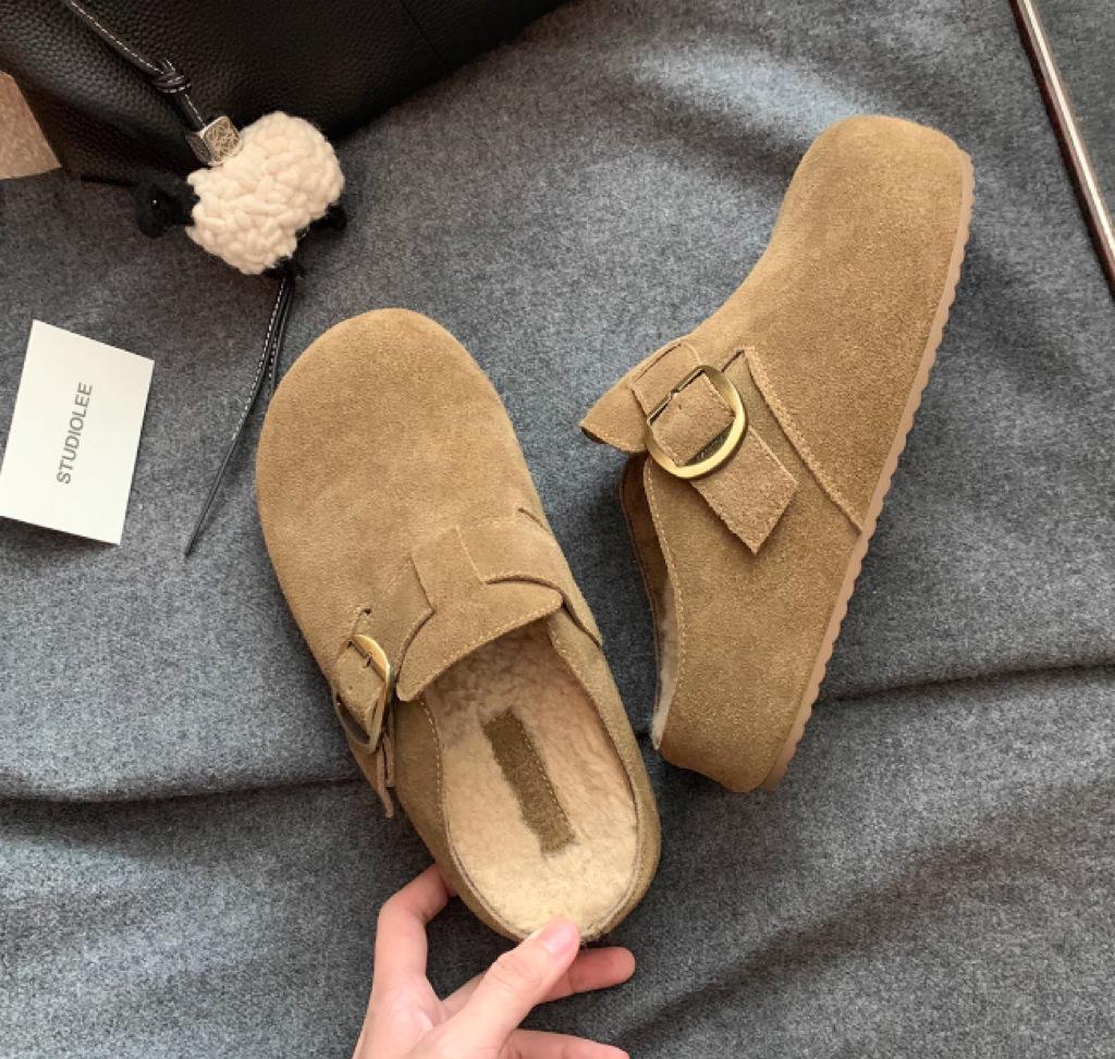 

Версия из коровьей кожи увеличение внутренней высоты полутапочки из кожи с толстой подошвой ленивый маленький человек увеличение роста тапочки женские 40