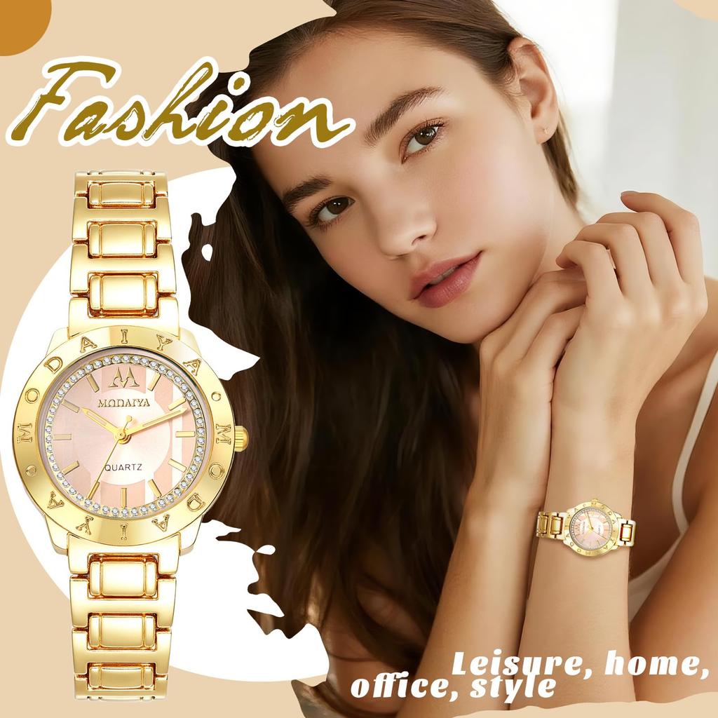 Women's Watch Sparkling Diamond Gold Cute Fashionable Roman Analog Display Waterproof Quartz Clock Golden Fashion Watch Women's Accessory - Birthday
