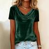 2025 Women's Velvet Swing Collar Short Sleeve Solid T-shirt