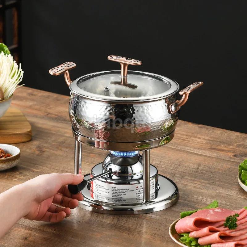 Commercial Inflatable Hotpot Special Pot for Induction Cooker Olla Thickened 304 Stainless Steel Single Person Small Hot Pot
