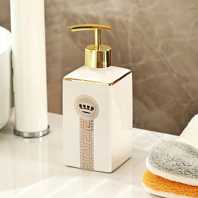 Ceramic Press Type Shampoo Bottle Gold Stroke Hand Soap Bottle Toilet Shower Gel Lotion Container Kitchen Soap Pump Dispenser