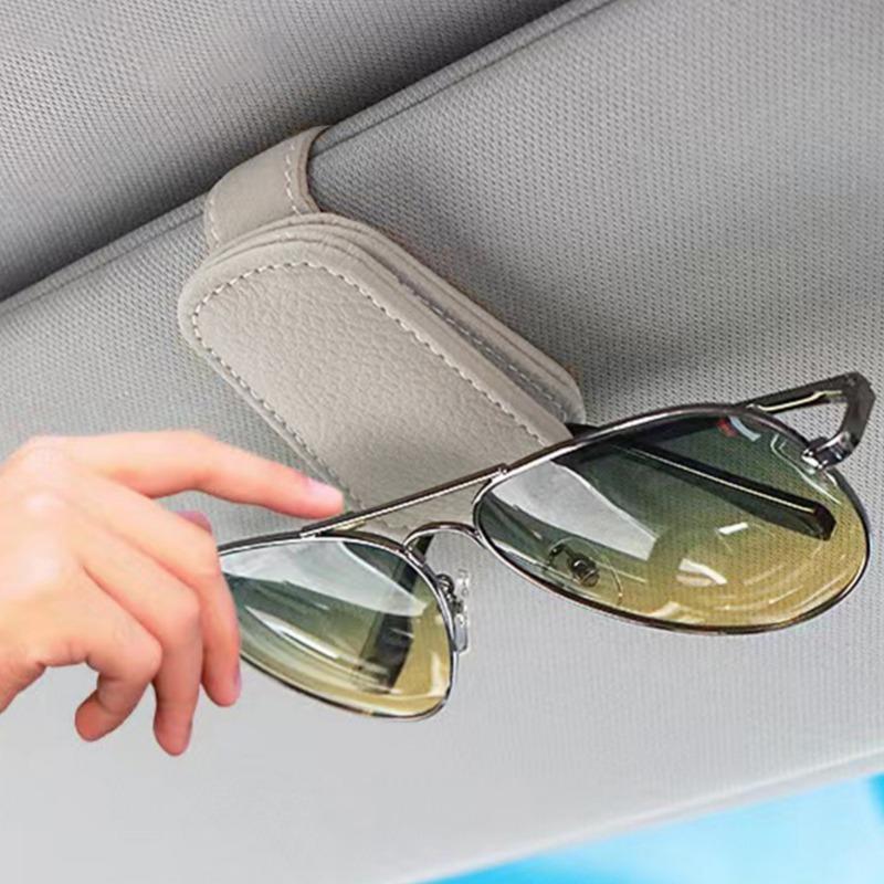 Sunglass Holder for Car Visor Sunglasses Clip Magnetic Leather Glasses Eyeglass Holder Truck Interior Car Accessories Black/1PCS