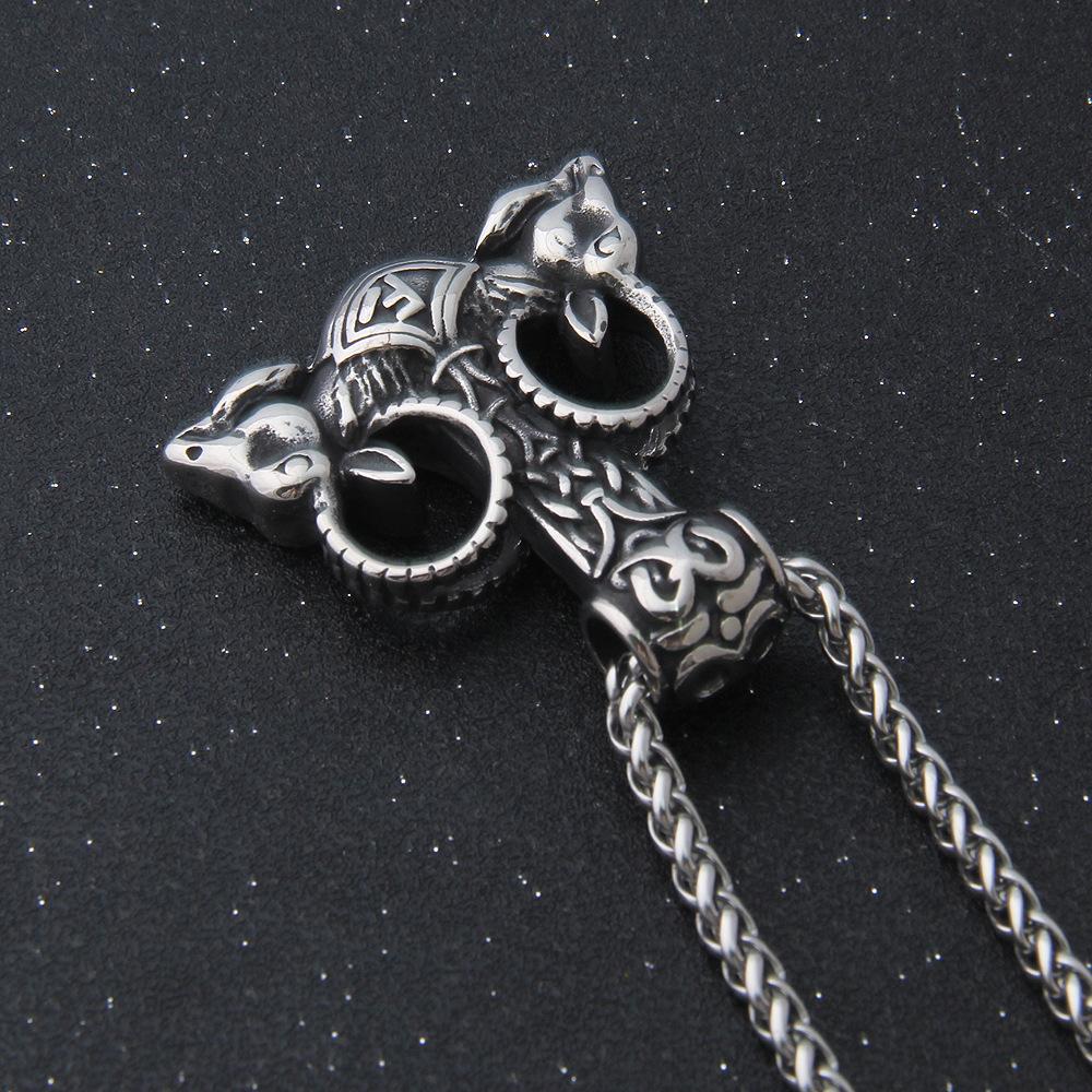 Naszyjnik Młot Thora ze Stali Nierdzewnej - Wikingowski Amulet Mjolnir z Runą Kozła i Zawieszką z Głową Barana dla Męskiej Biżuterii Norse Prezentów