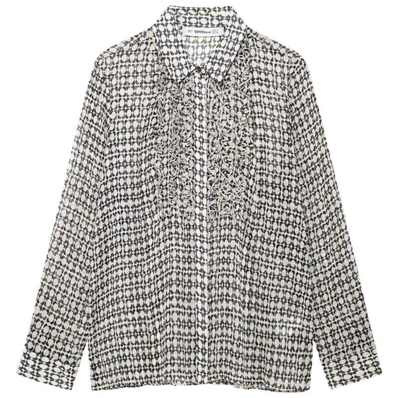 Fashion Style 2024 Fall and Winter New Women's Chest Laminated Decoration Print Long Sleeves Lapel Shirt 9029223