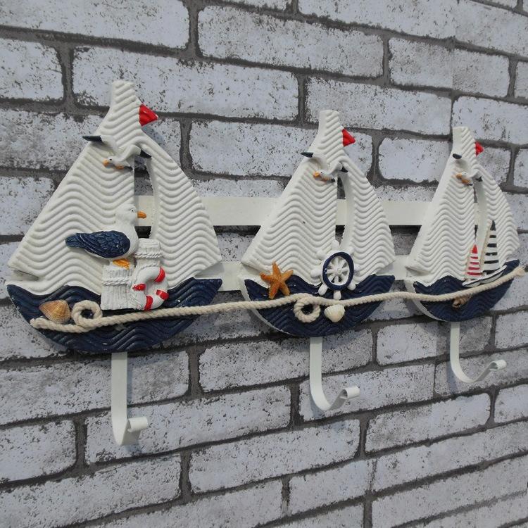 Mediterranean style, triple hooks for slippers, creative clothes and hats key hooks, home iron hooks, decorations