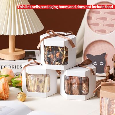 Kraft Paper Window Hexagonal Gift Boxes Ribbon Bow White Transparent Baked Dessert Box Wedding Birthday Party Cookie Candy Packaging Cases 10pcs