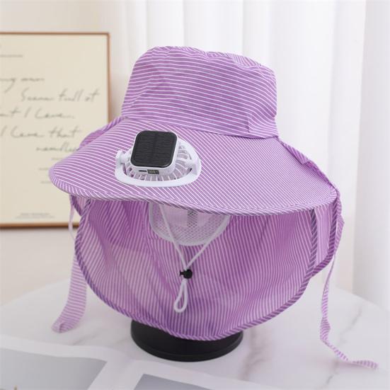 Solar Hat Fan Striped Wide Brim Fan UV Protection Fishing Hat