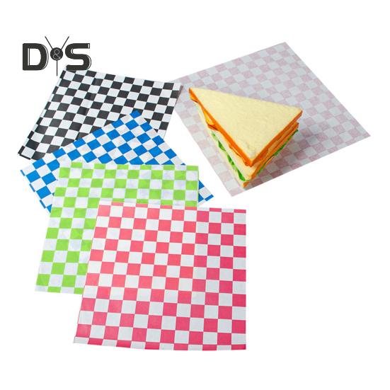 50 Stück Sandwichverpackungen, fettabweisendes Feinkostpapier für Lebensmittel, klassische karierte Korbeinlagen, Sandwichverpackungspapier für Burger, Grillabende, Partys