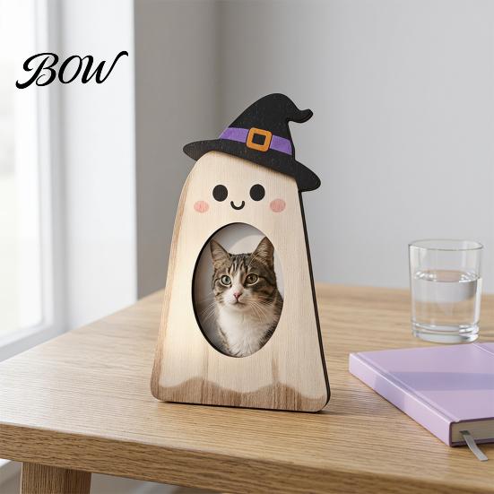 Ghost Shape Desktop Decor Halloween Wooden Photo Frame, Pumpkin/Ghost Picture Frame for Wall Creative Pumpkin Room Hanging or Display, Personalized