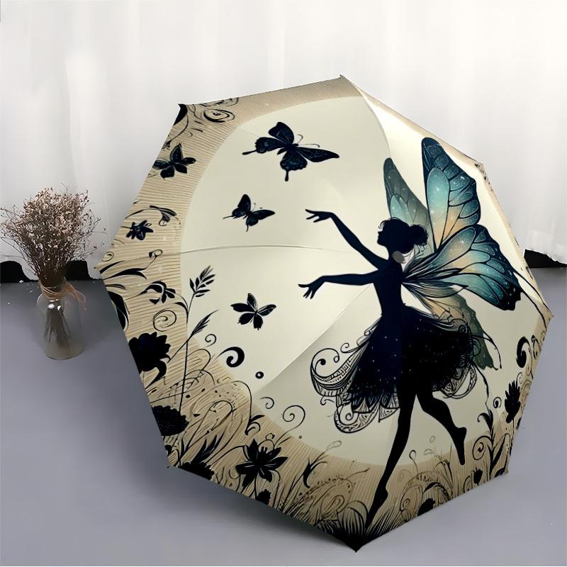 1pc Fairy Butterfly Automatic Open/Close Umbrella Compact Folding Umbrella, All-Season Portable Umbrella for Women/Men130