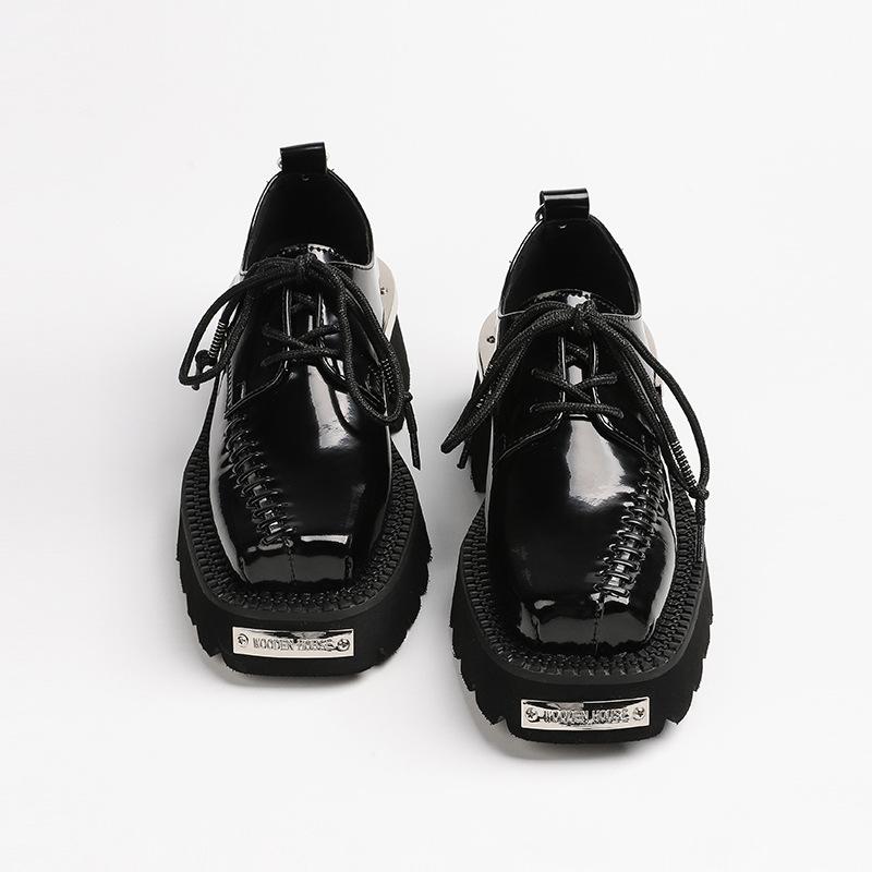 Plateau Damenschuhe Frühling Neu Klobige Mules Britischer Stil Bequeme Schuhe Mode Metall Lässig Kleid Quadratische Zehenpartie Oxford Schuhe