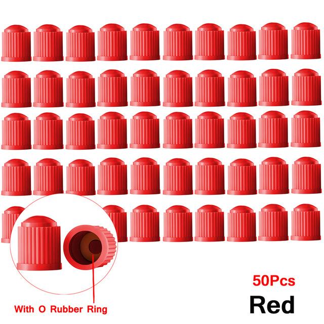 50Pcs Colorful Plastic Tubeless Tyre Dustproof Caps Car Tire Valve Rubber Ring Covers for Car Bicycle Trucks Tire Valve Caps