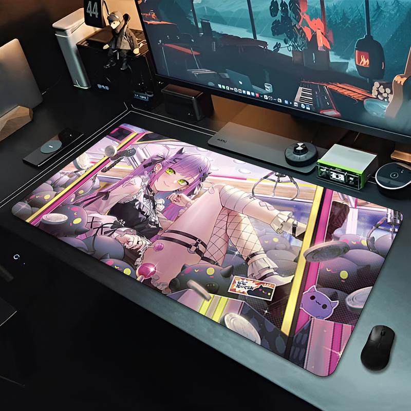 Large Gaming Mouse PadAntislip Rubber Base Stitched Edges Purple Hair Demon Anime Girl Art Print Extended Office Gamer Mat