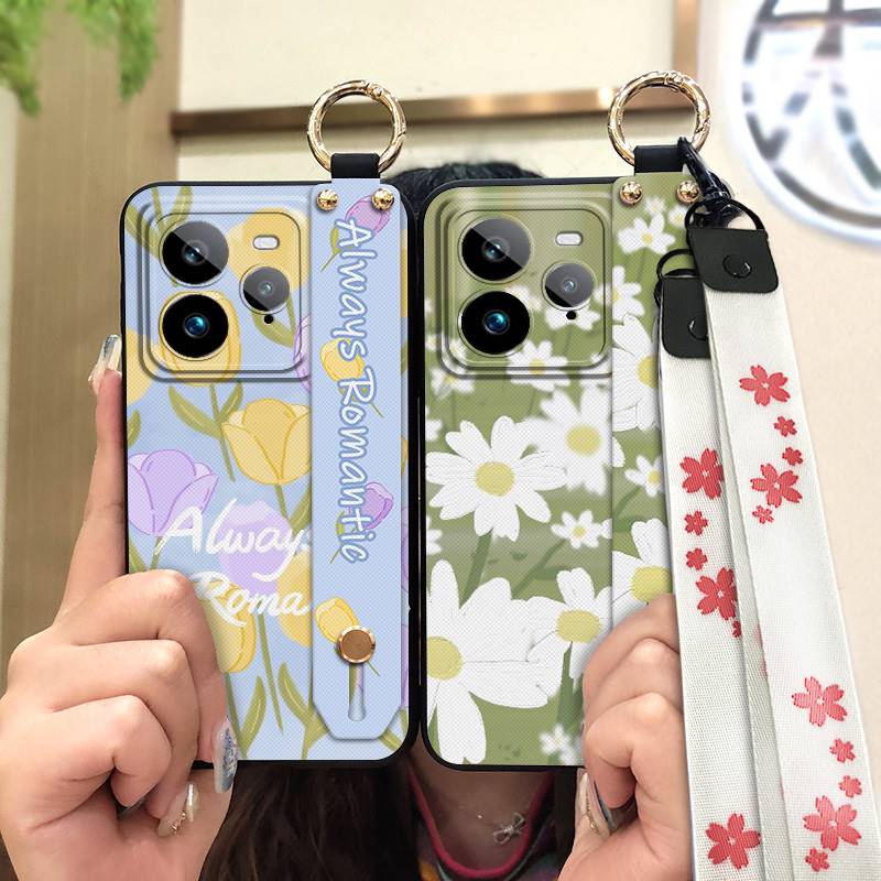 Wristband Anti-knock Phone Case For Realme GT7 Pro Kickstand Fashion Design Back Cover Phone Holder Waterproof Flower