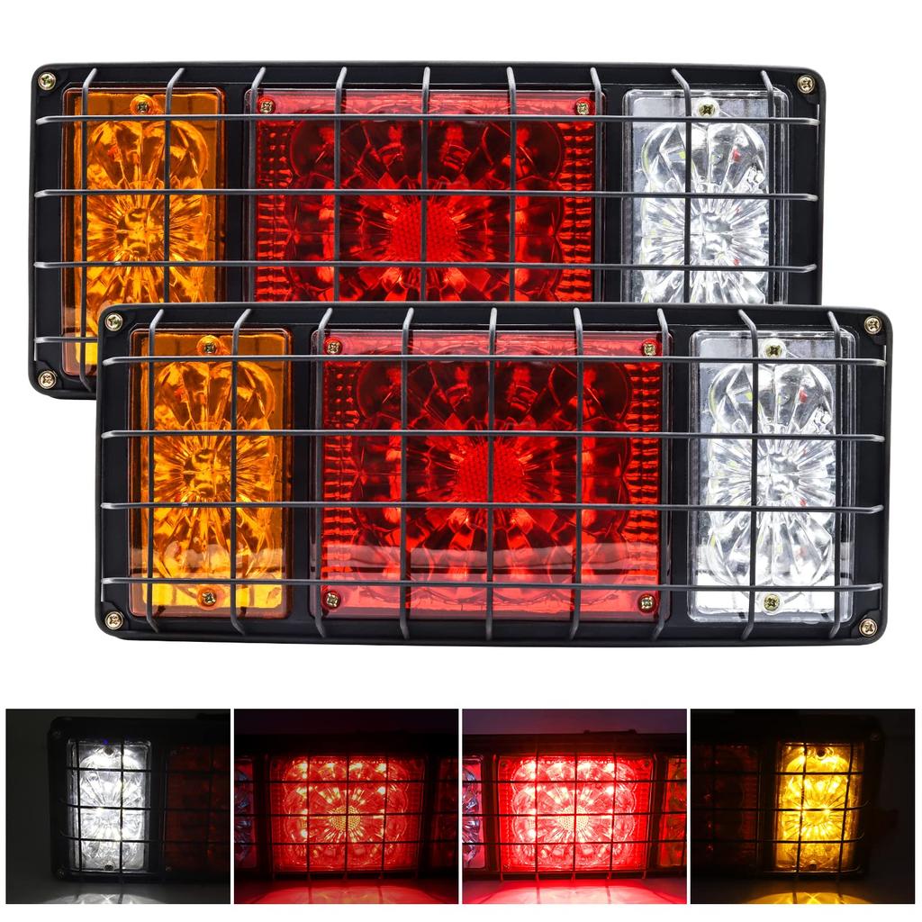 Biqing Trailer Lights Car Truck LED Tail Lights Iron Net with Brake Universal Stop Tail Light Reversing Indicator 12V for Trailer Tractor Truck Lorry