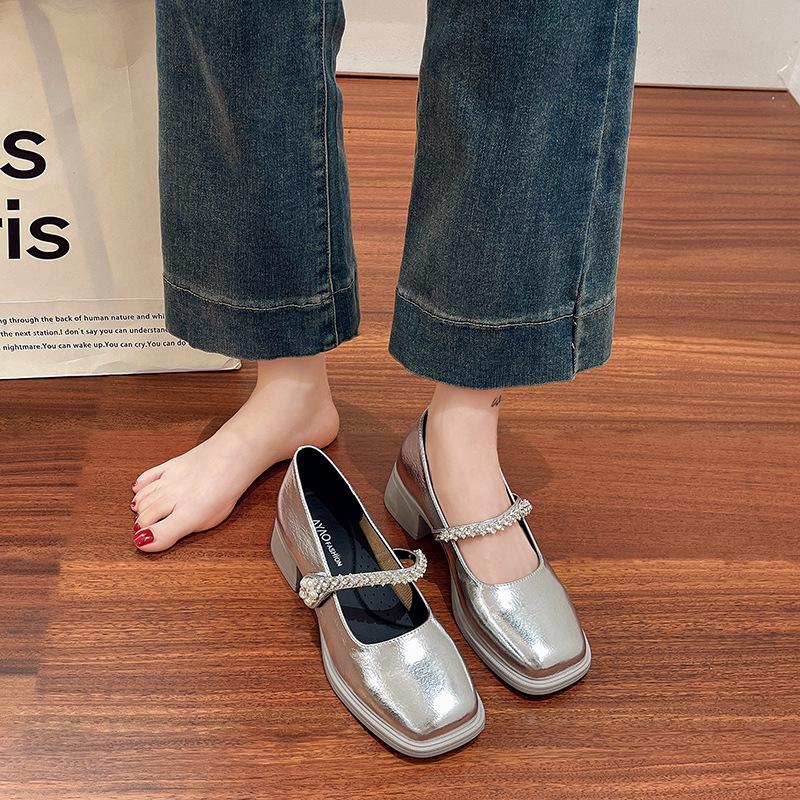 

Mary Jane women s shoes high heels commuting square head temperament fashionable medium heel single shoes women s thick heel gentle evening shoes 40