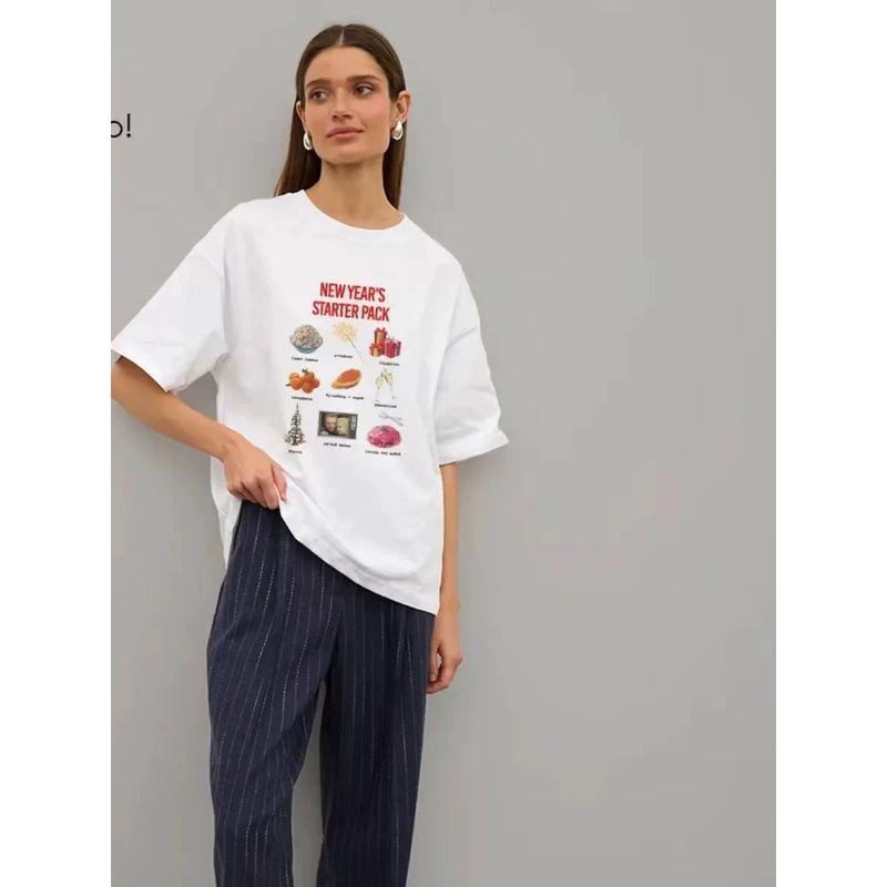 Fashion Style Fashion Print round Neck Short Sleeve T-shirt Loose Casual Top Loose Printed T-shirt