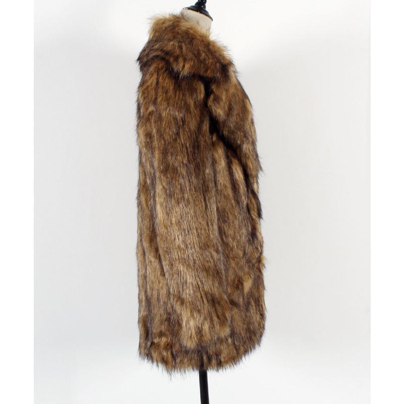 Women's Mid-Length Faux Raccoon Fur Coat Lapel Warm Winter Jacket Casual Streetwear