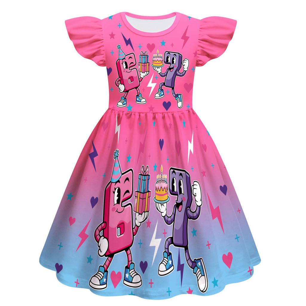 82864 Kids Girls Steal a Brainrot 67 Print Ruffle Sleeveless Princess Dress