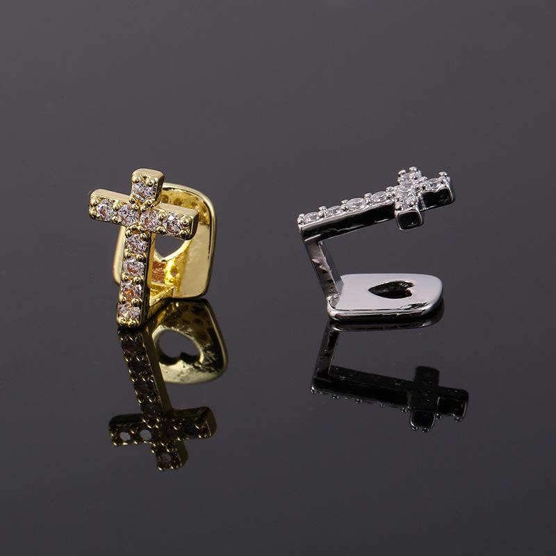 European & American Cross Copper Zircon Single Tooth Hip Hop Grillz - Trendy Dental Jewelry