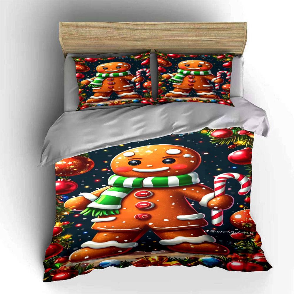 Gingerbread Man Christmas Decor Bedding Duvet Cover Set Duvet Cover Pillowcases (1*Duvet Cover 2*Pillowcases, without duvet insert)
