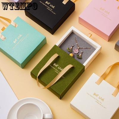 5pcs Drawer Jewelry Gift Boxes Green Cardboard Jewelry Gift Boxes with Foam Padding and Handles Displaying Necklaces Rings Earrings Valentine's Day
