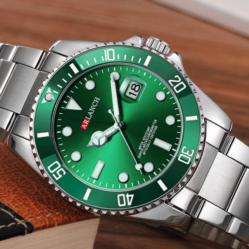Men's Green Water Ghost Watch Shrimp Skin Stainless Steel Men's Watch Luminous Anti-diving Calendar Quartz Steel Belt Watch