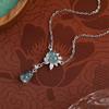 Natural dangerous material jadeite double gourd necklace women's S925 sterling silver inlaid temperament collarbone chain women's fashion jewelry gift