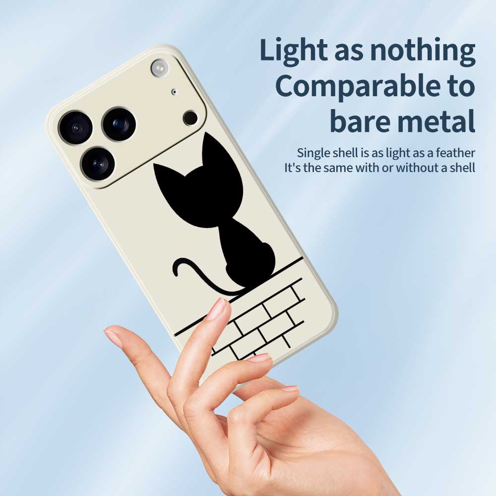 For iPhone 17 Pro Max Case Black Cat On the Wall Pattern Printing Straight Edge TPU Phone Back Cover