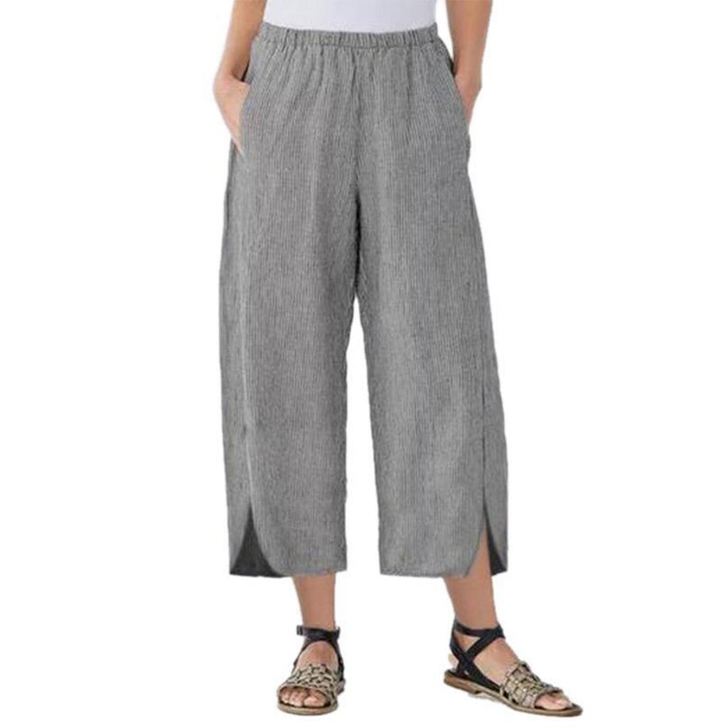 Fashion Women Button Solid Color Casual Cotton Loose Pants With Pockets