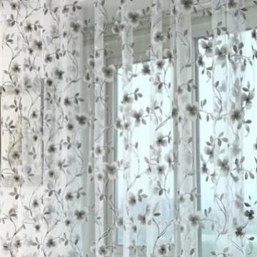 2026 New Three-Leaf Floral Sheer Curtain, Rod Pocket Finished Voile Curtain for Bedroom