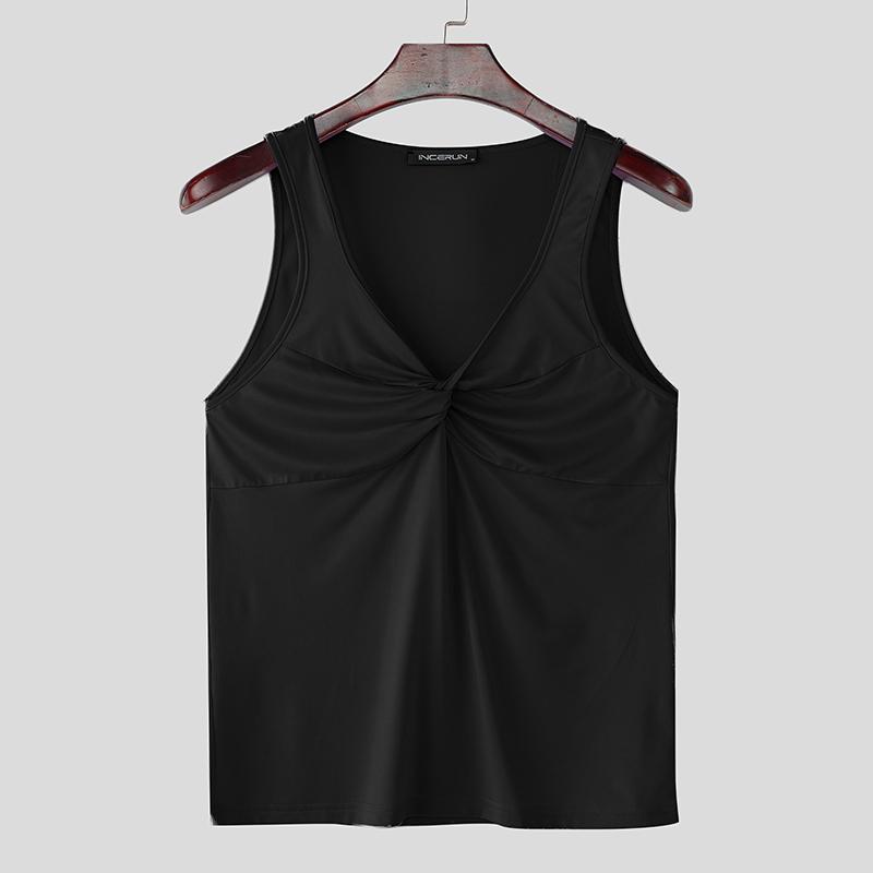 INCERUN Men V Neck Strap Sleeveless Twisted Casual Fitted Tank Tops Undershirts