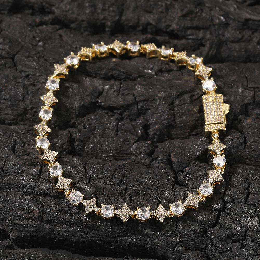 

THE BLING KING Mixed Quadrangular Star Tennis Chain Necklace Round Cut Iced Out Cubic Zirconia Bracelet HipHop Jewelry For Gift 7inch bracelet золотой