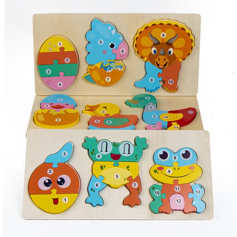 3D Wooden Animal Number Puzzle & Growth Educational Blocks