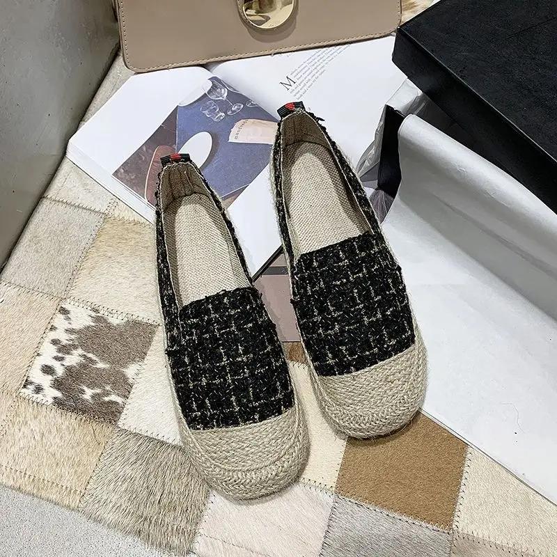 Fashion Espadrilles Flat Women's Shoes Canvas Loafers Slip On Female Footwear Round Toe Daily Routine With High Quality Offers Luxury A