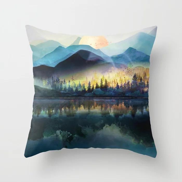 New Ocean Peak Landscape Painting Pillow Case Chinese Ink Scenery Pattern Car Sofa Pillow Cushion Cover