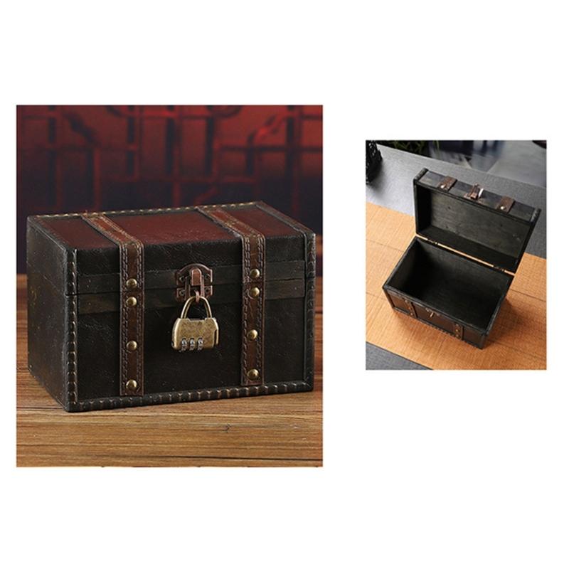 Antique European Styles Handheld Storage Box Sturdy Travel Wood Case Accessory for Clothing and Books Organization