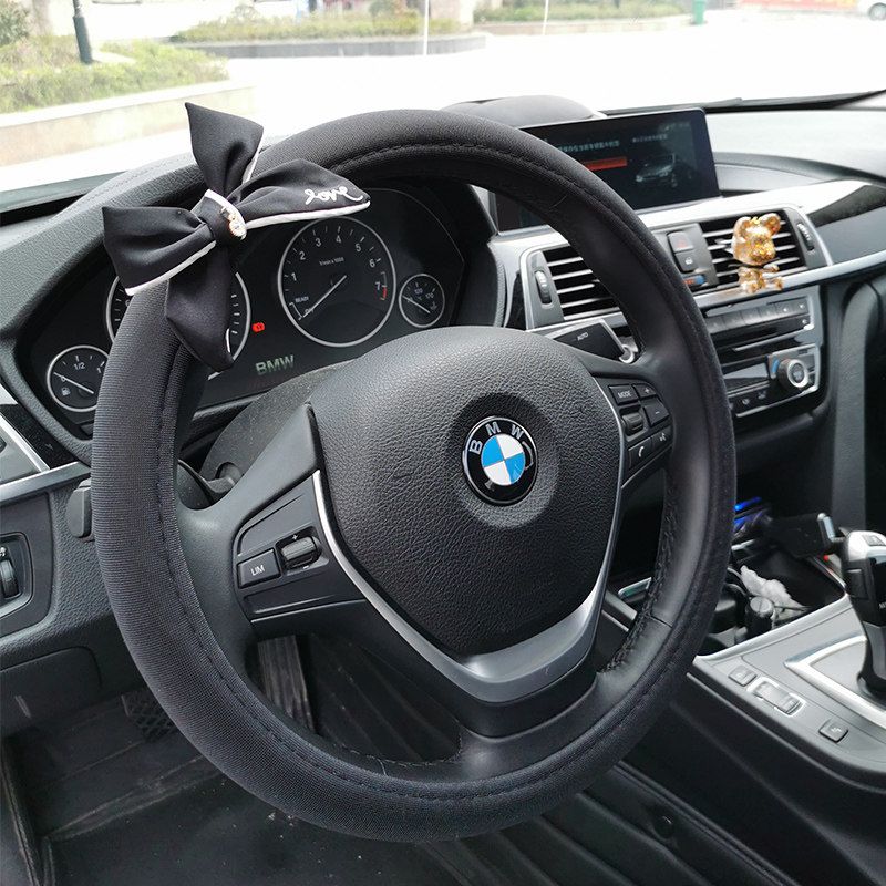 

Bows Summer Car Steering Wheel Cover Cute All Year Round Neutral Car Handle Cover Goddess Style Young Adult Car Supplies Love Black Bow Style(38cm Round Steering Wheel)