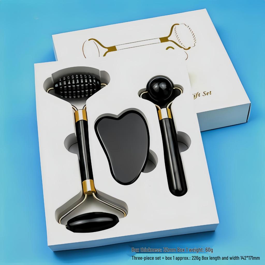 Heart-Shaped Rose Quartz Dual Roller & Massage Board Set - Non-Jade White Facial Tool
