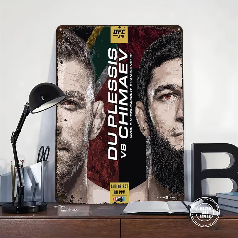 319 Du Plessis Vs Chimaev Printed Poster Customized Wall Art Retro Vintage Metal Tin Signs for Home Decoration Aesthetic House