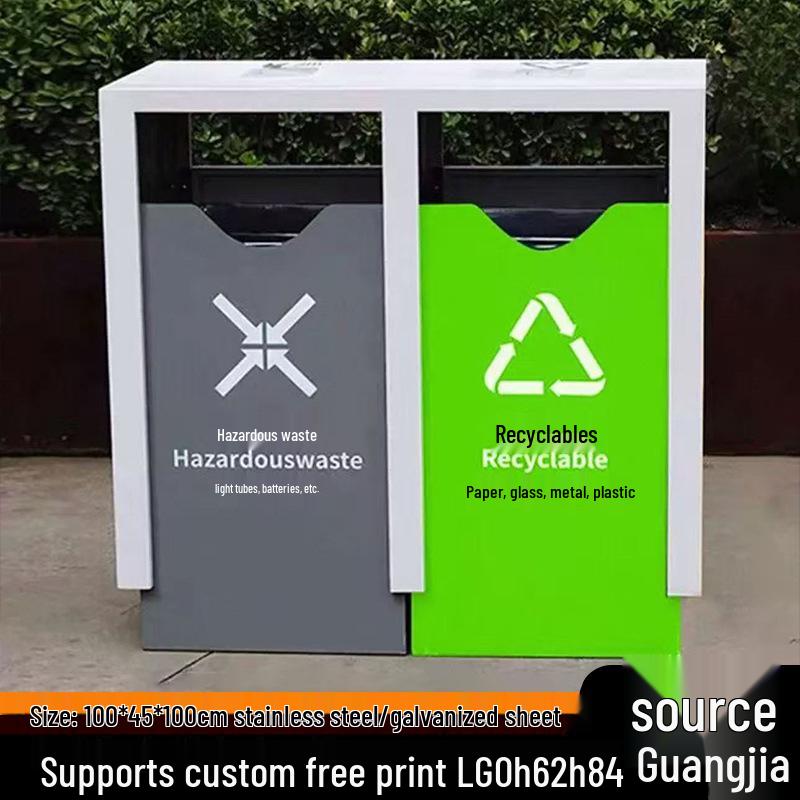 Large Stainless Steel Outdoor Sorting Trash Can for Parks and Commercial Spaces