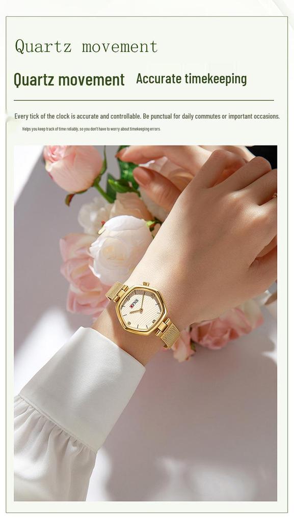 OFNS Damen Hexagonales Zifferblatt Wasserdichte Quarz-Armbanduhr mit Lederarmband.