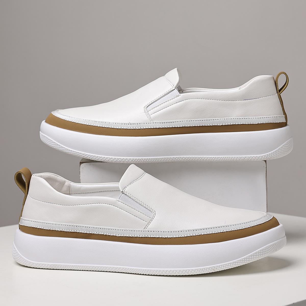 

New youth versatile trend board shoes men s one-pedal non-slip platform leather shoes fashion sports and leisure men s shoes 39 белый