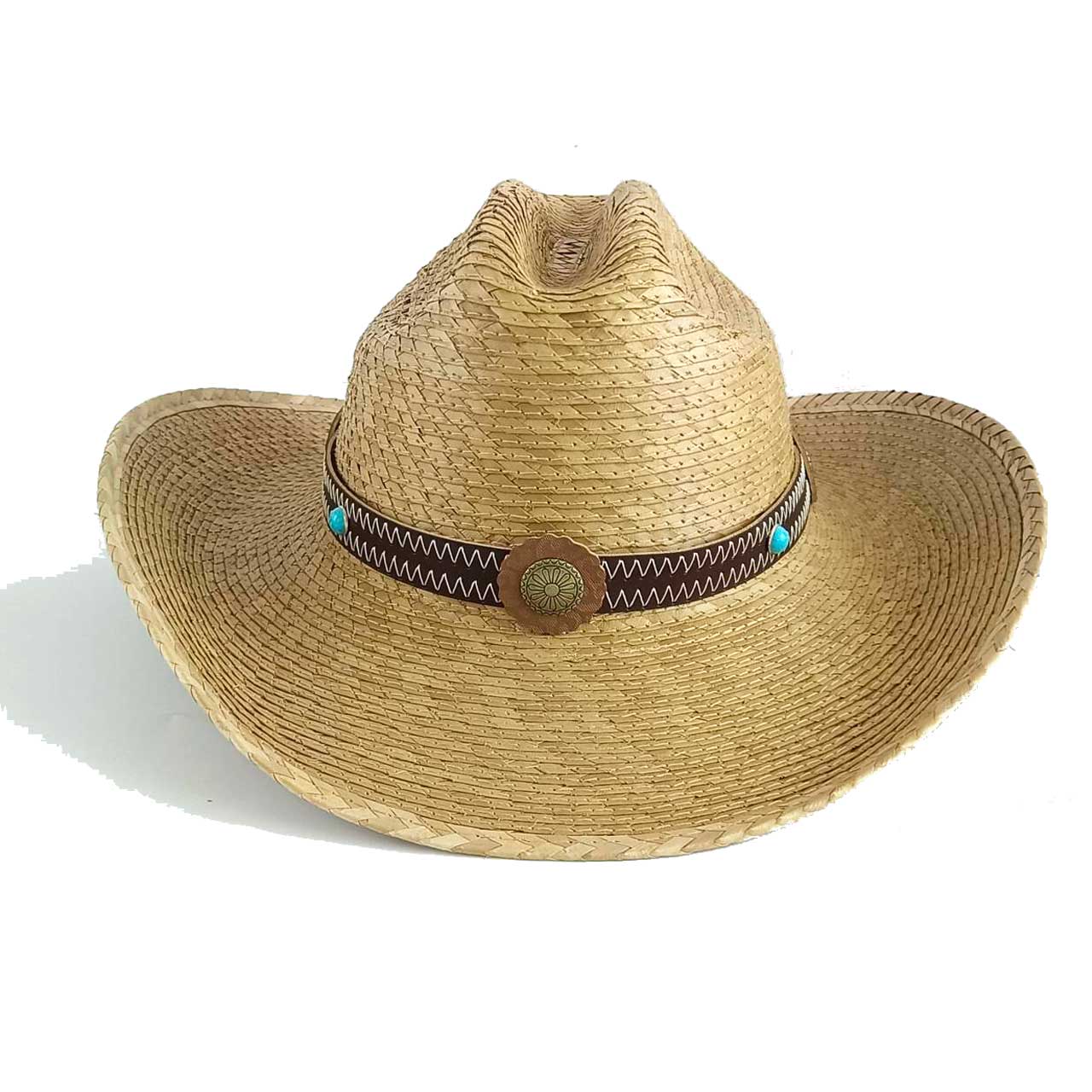 

100% palm leaf large brim cowboy straw hat men and women outdoor sun protection straw hat holiday cowboy hat M55-58cm