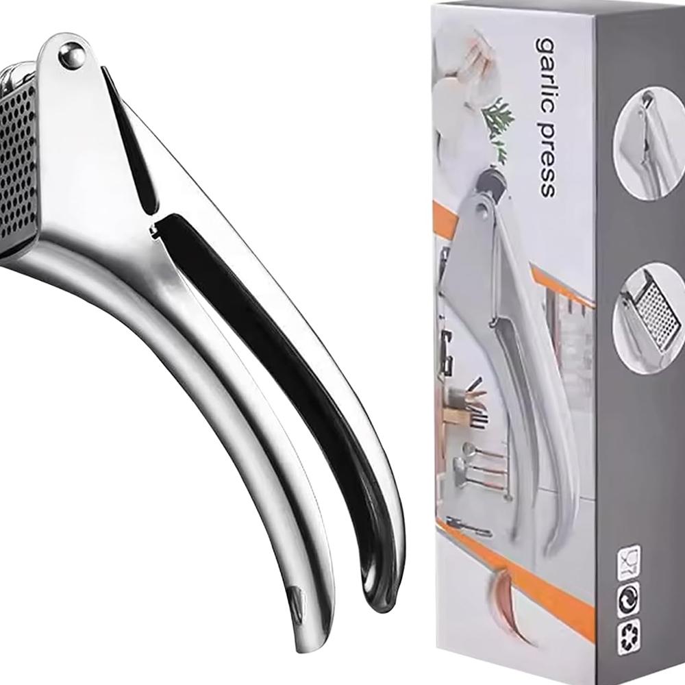 Stainless Steel Garlic Press Ginger Juicer Heavy-Duty Manual Mincer Garlic Crusher for Soups Salads Dips Easy-Clean Kitchen Tool