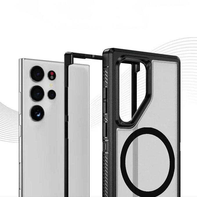 Samsung Galaxy S22 Ultra Case with Frame, MagSafe-Resistant, Transparent/Black