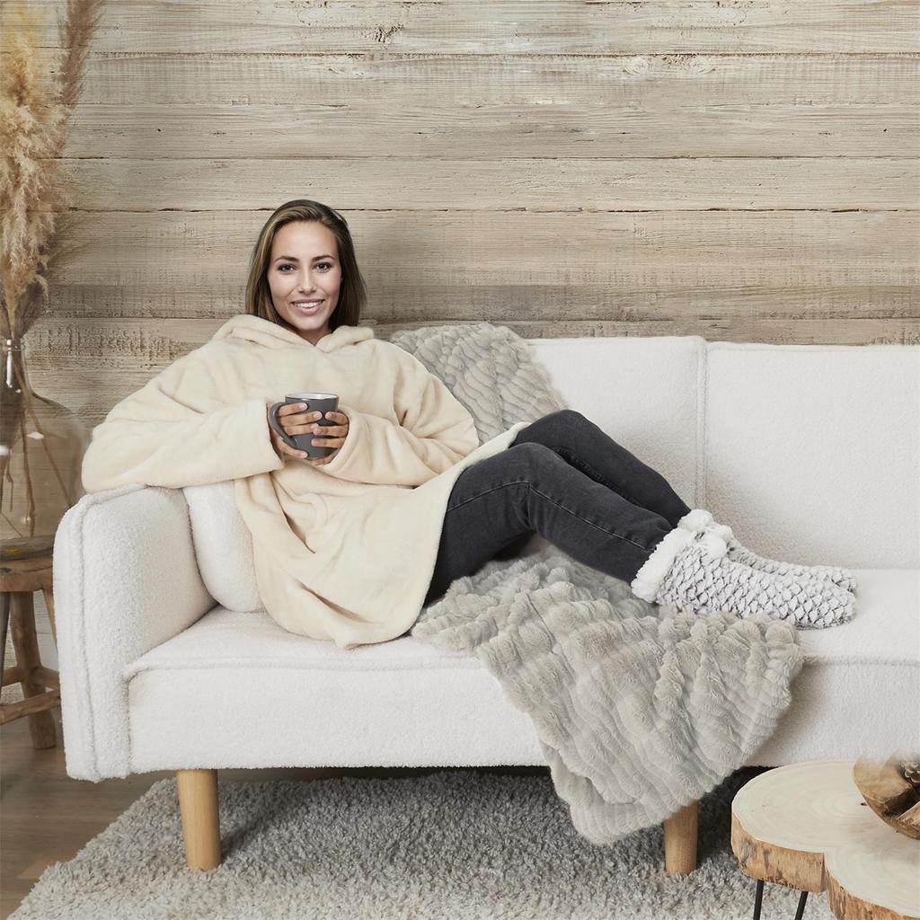 Beige Insulated Sweatshirt/Snuddie With Pocket