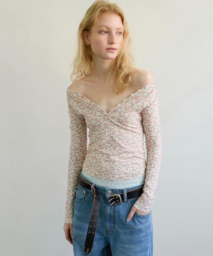 Aobteu Two-Way Henley T-Shirt - Floral Pink