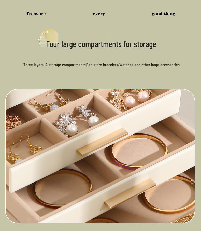 Cross-Border Jewelry Storage Box: Four-Layer Windowed Gold Drawer for Necklaces & Earrings